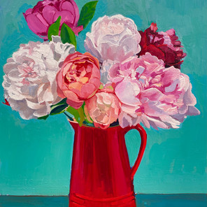 Bentley Lizzie. Peonies On Turquoise Background.jpeg