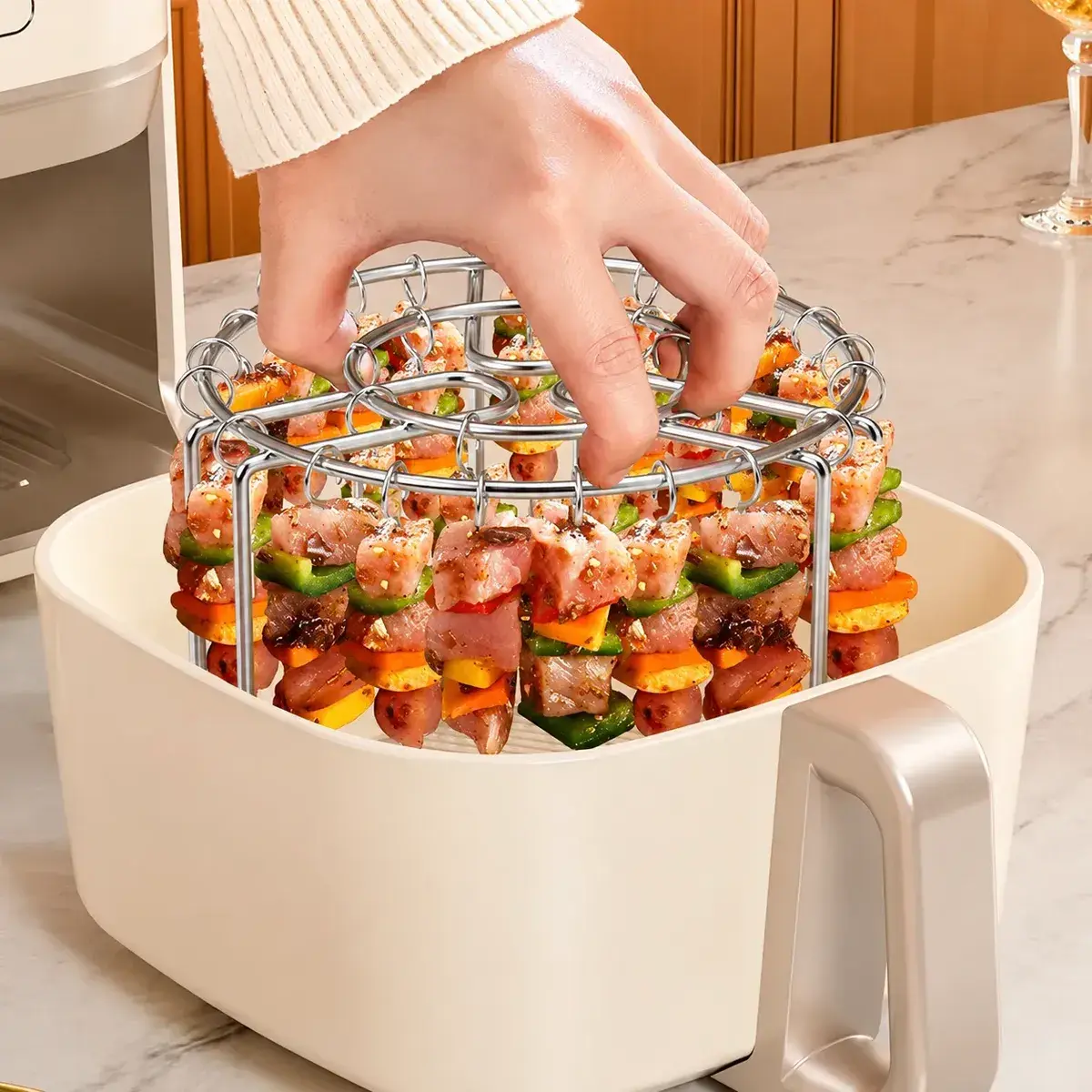 Suporte Espetos P/ Air Fryer E Forno Aço Inoxidável