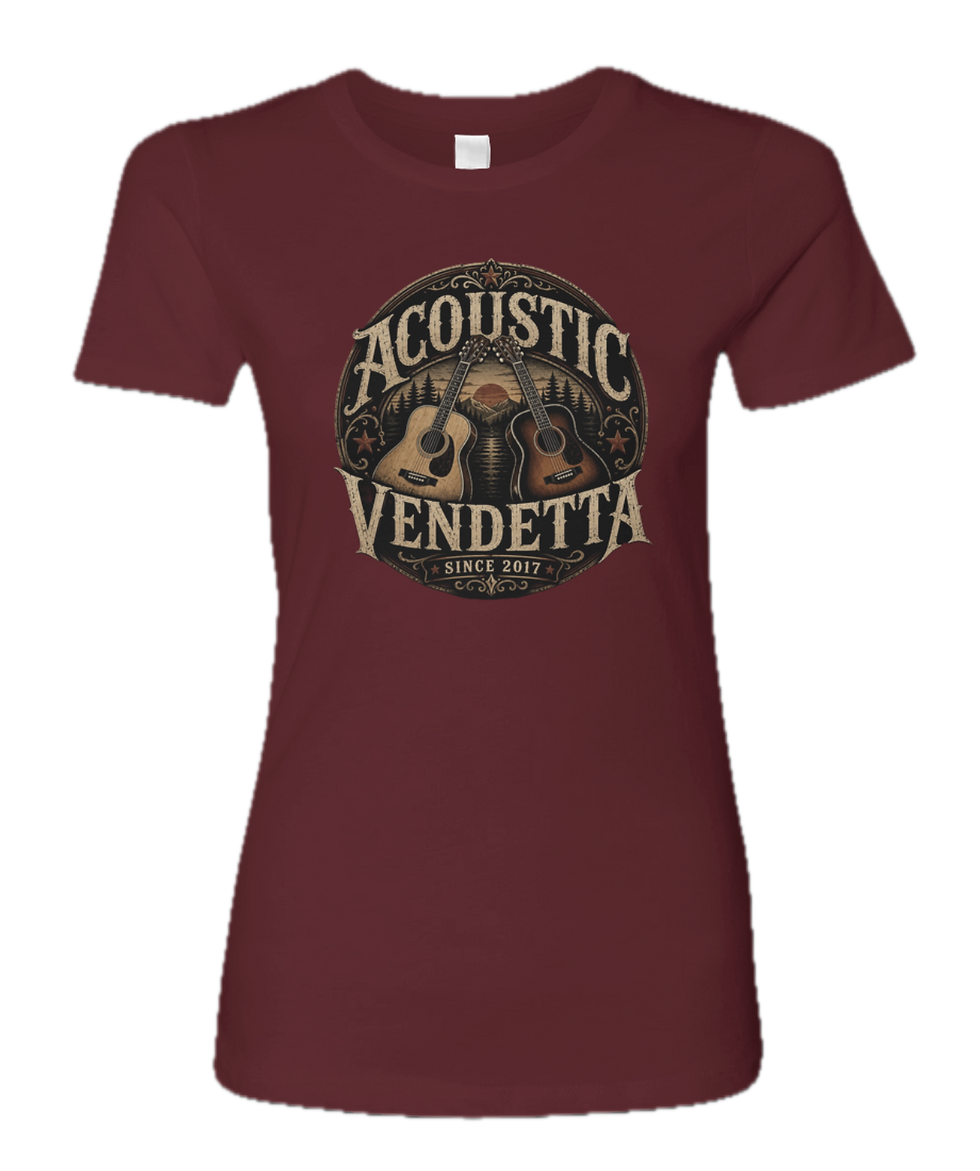 AV Women's Tee - Two Guitars (Maroon).png