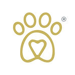 a gold paw logo with heart in the centre