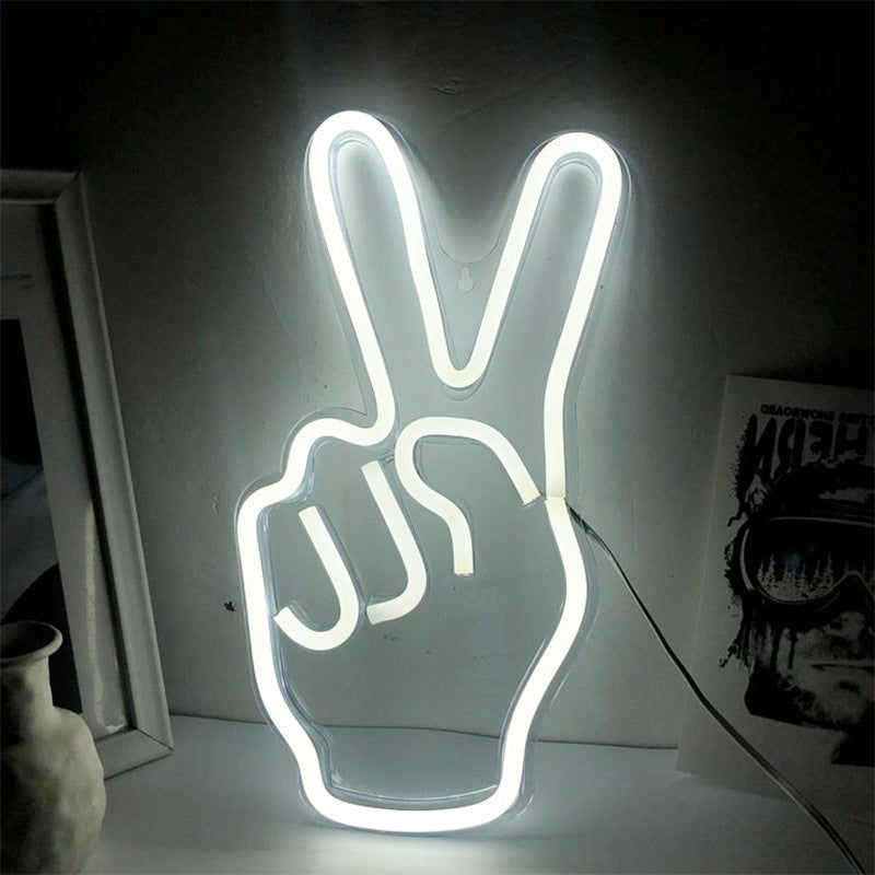 Thumbnail: Peace Hand Neon Sign USB Powered LED Neon Light up Sign Wall Decor Home Bedroom