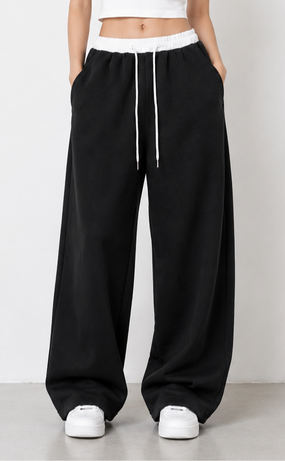 Thumbnail: Women’s Contrast Waist Wide Leg Sweatpants