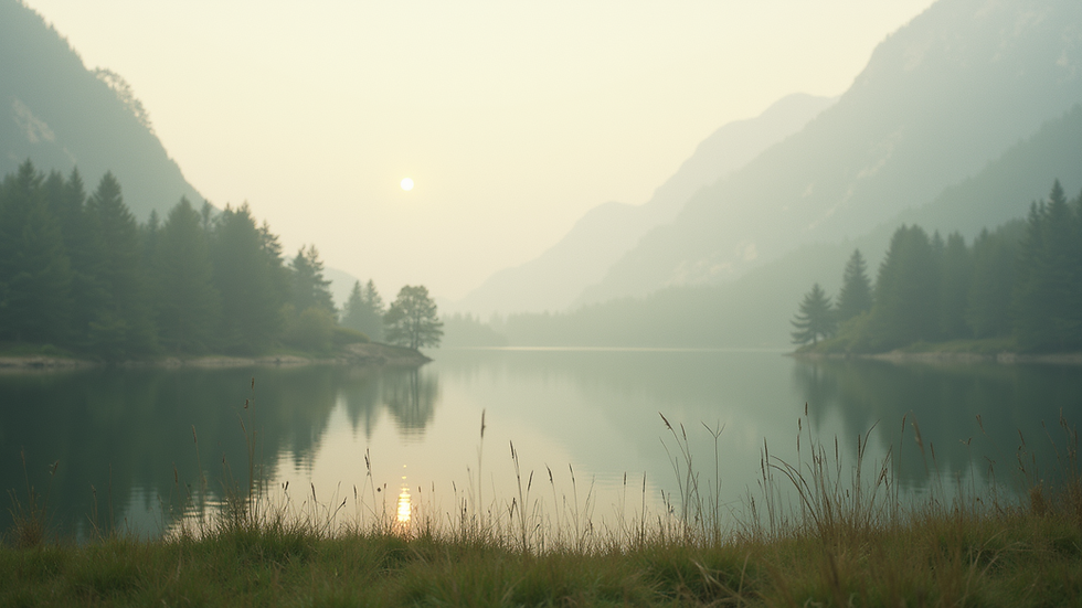 Eye-level view of a serene landscape with a calm lake and trees
