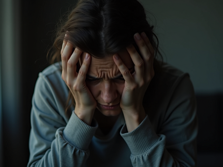     Anxiety loop visualized by a person overwhelmed with thoughts