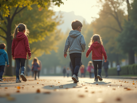 Children walking in a park
