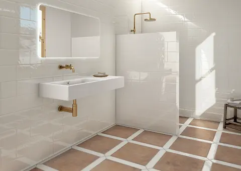 Tiles 床タイル「ARGILE– アーガイル」 バスルーム施工事例イメージ　輸入タイル