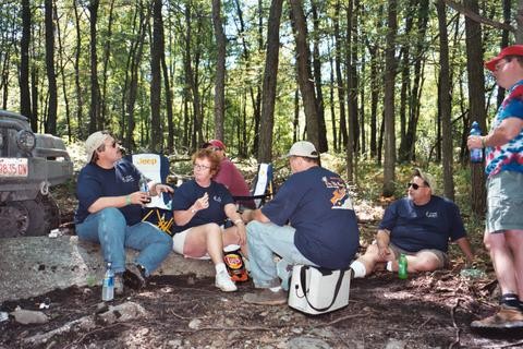 Group enjoying break in the woods