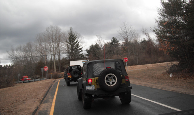 Jeeps driving on Long Island road