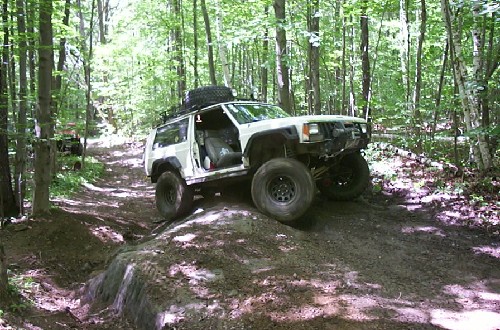 White Jeep Cherokee on off-road trail