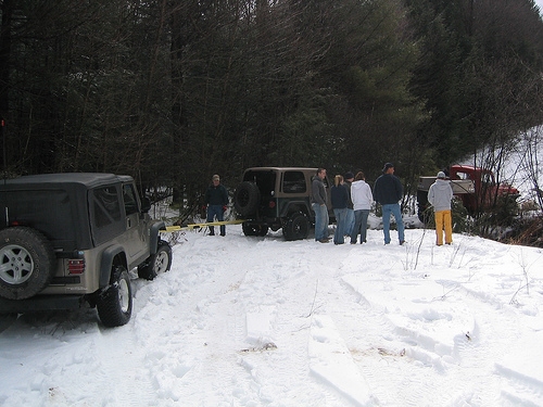 Jeep recovery in snowy woods