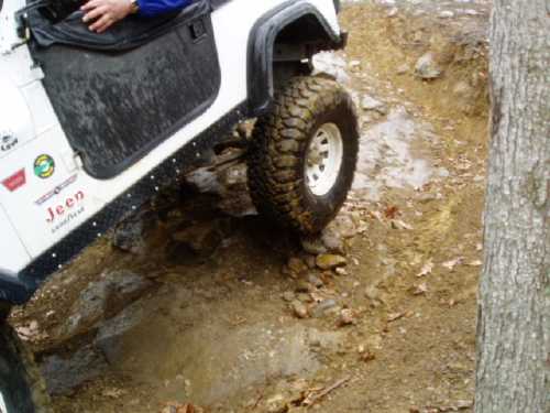 Jeep traversing rocky terrain