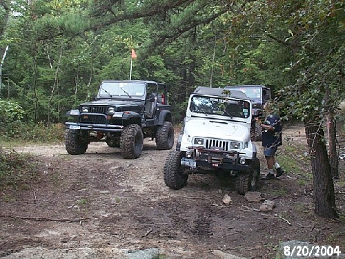 Two Jeeps on muddy trail, Long Island Off Road