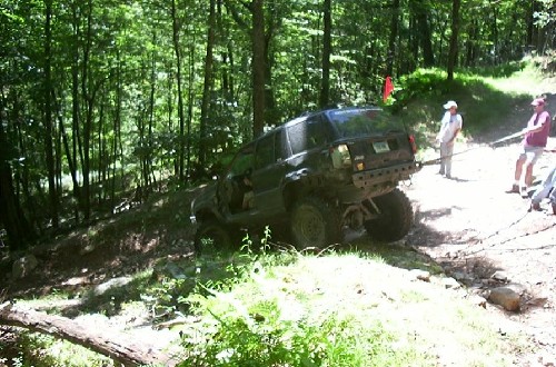 Jeep stuck on muddy trail, Long Island Off Road