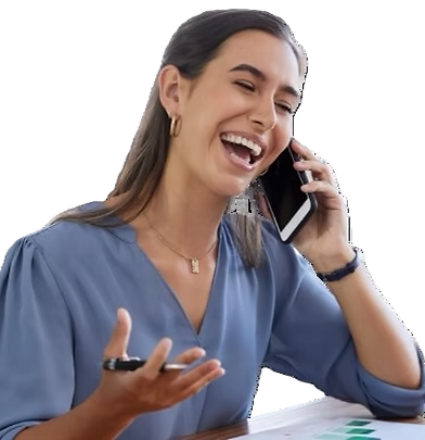 Female medical technician on the phone