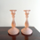 Thumbnail: Set of Salmon Pink Swirl Frosted Glass Candlesticks
