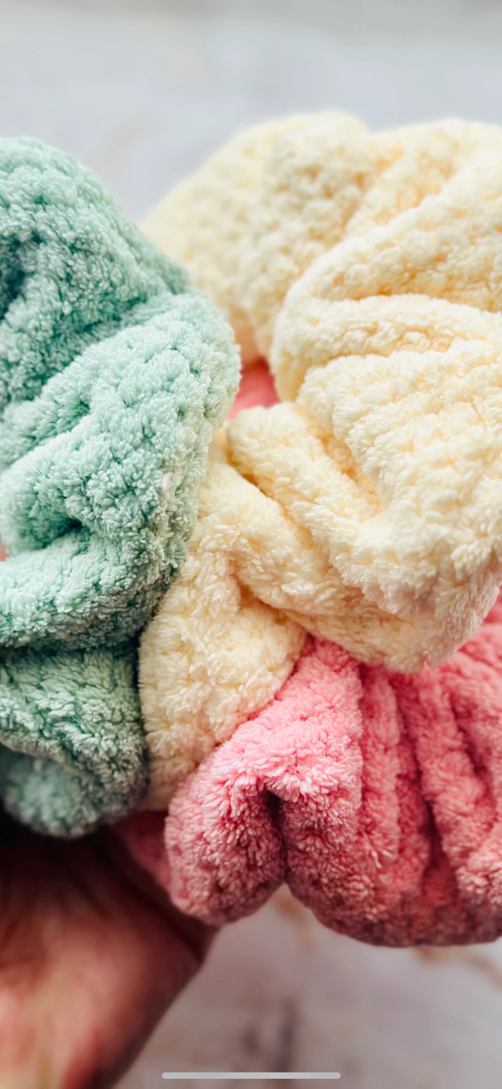 Microfibre towelling hair scrunchie