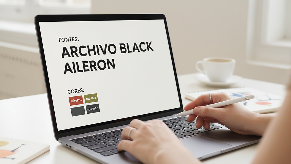 Close-up view of a designer working on brand identity on a laptop