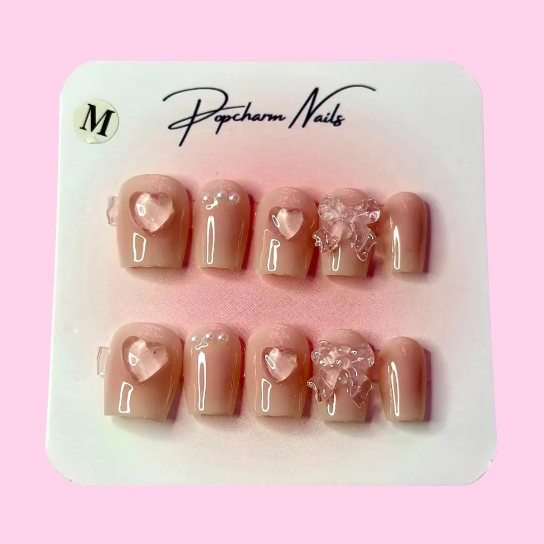 Blush Crystal Heart Press On Nails