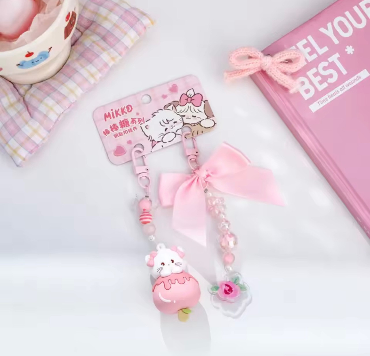 Kawaii Bow & Charm Keychain πβ¨