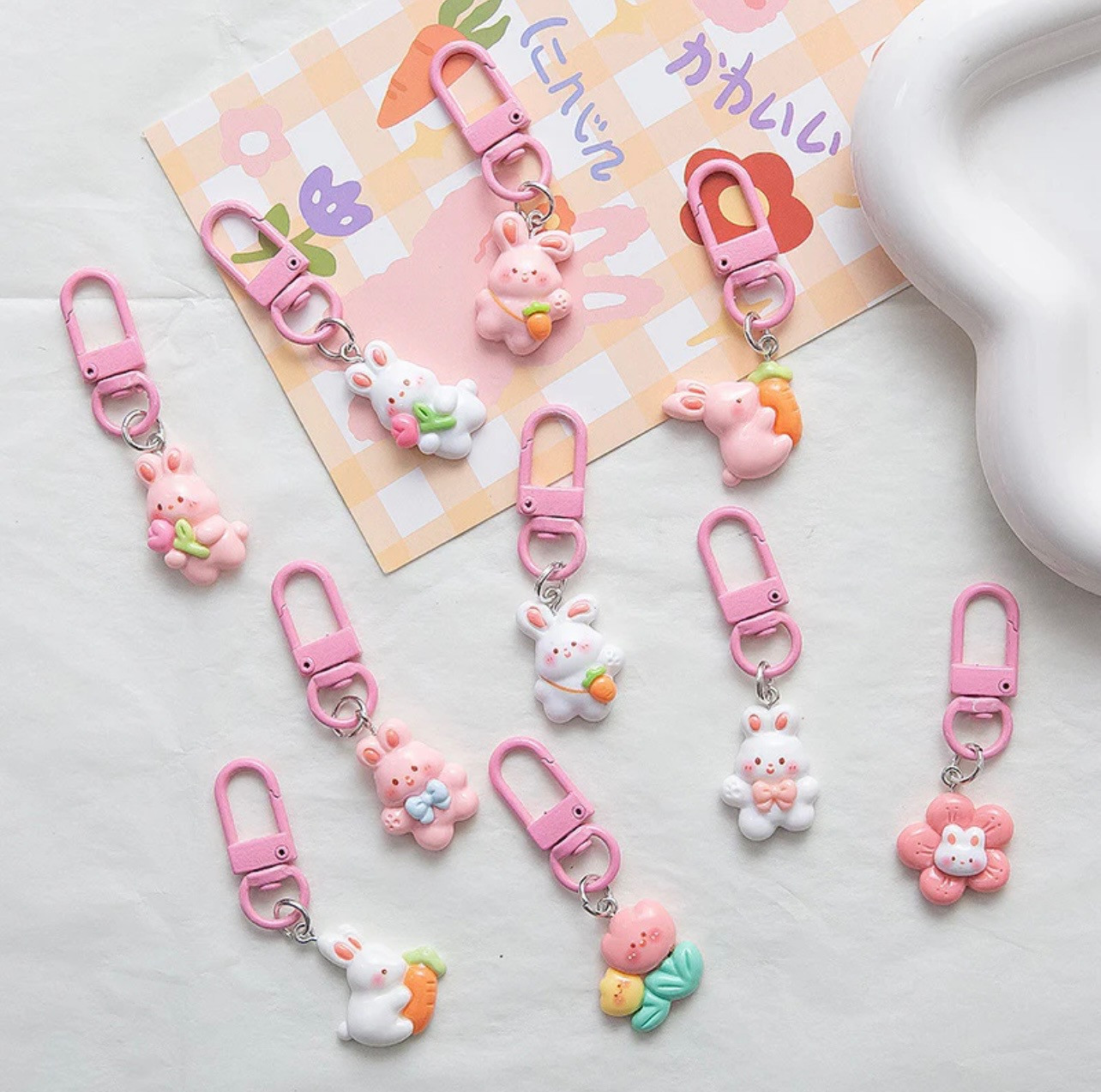 Kawaii Bunny & Flower Keychain Charms 🐰🌸
