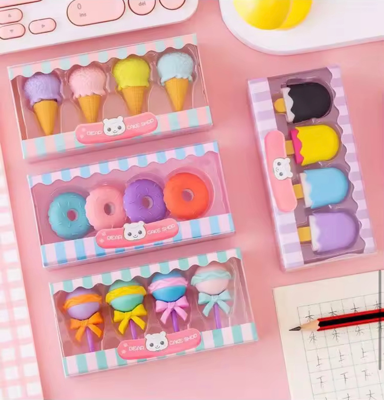 Kawaii Dessert Eraser Set 🍩🍦🍭