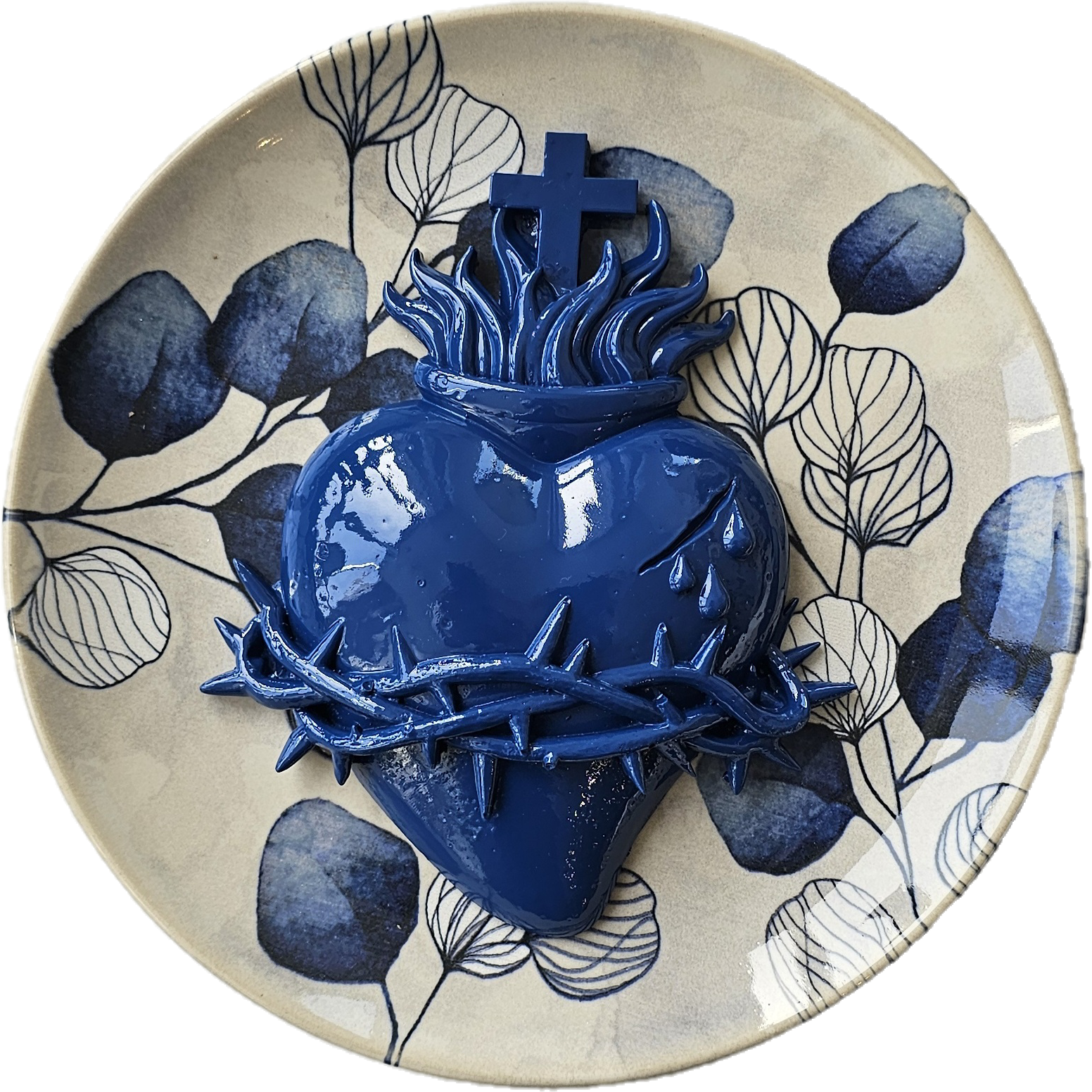 Prato de Porcelana Sagrado Coração de Safira, 3D - 19 cm
