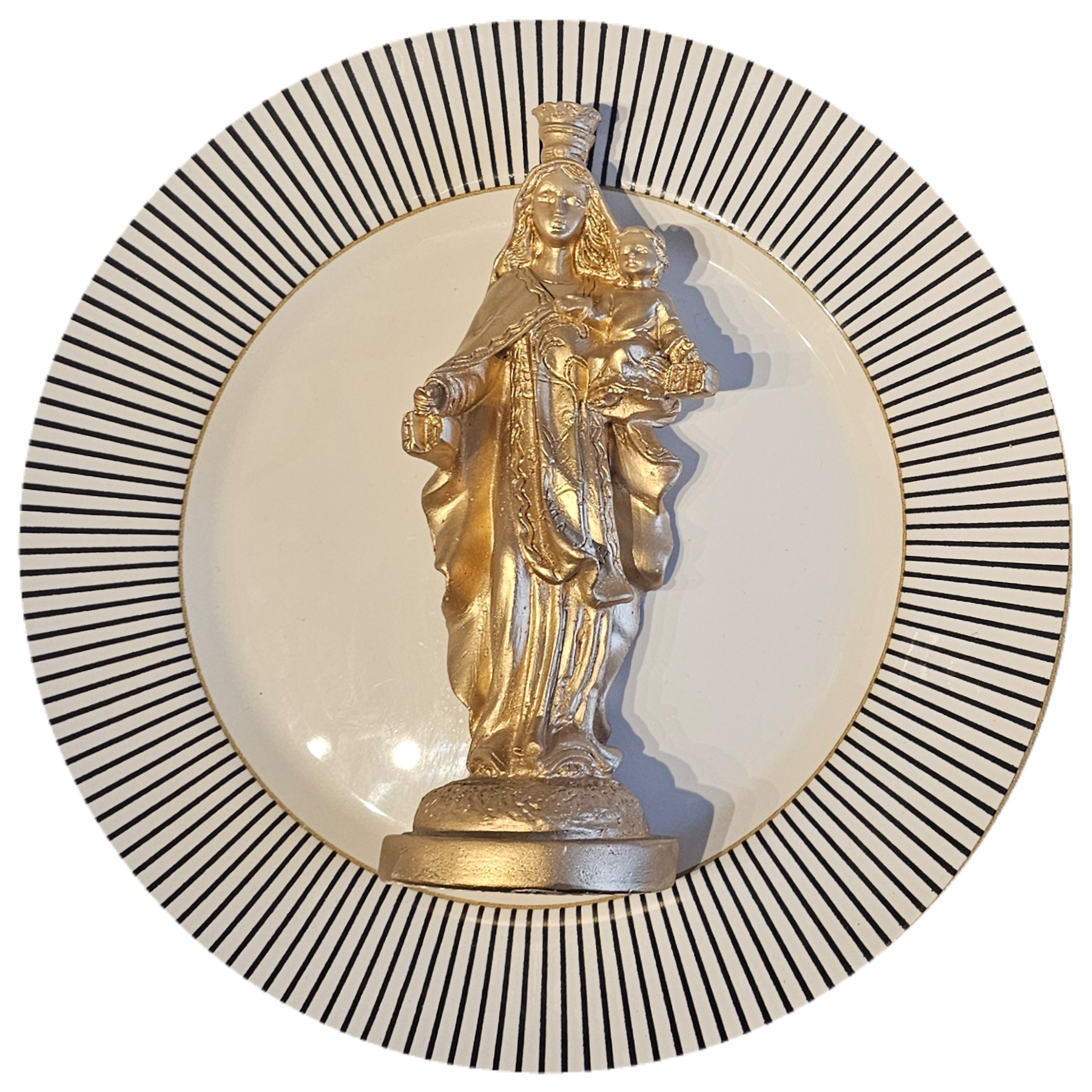 Prato de Porcelana Nossa Senhora do Carmo, Dourado, 3D - 29 cm