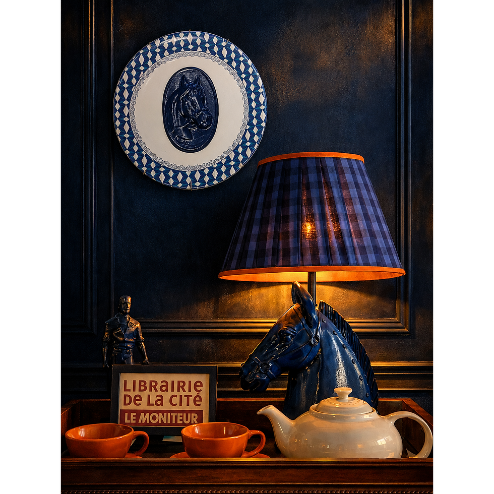 Miniatura: Prato de Porcelana Cavalo Imperial Azul no Mosaico de Safira, 3D - 27 cm