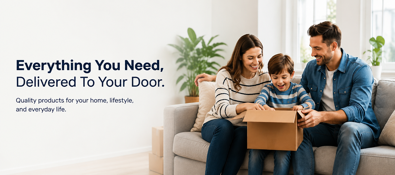 Happy family enjoying online shopping and home delivery from MeliSStore.