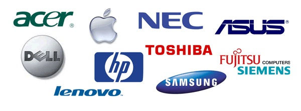 acer, apple, nec, asus, dell, HP, lenovo, samsung, fujistu siemens, sony, packard bell,