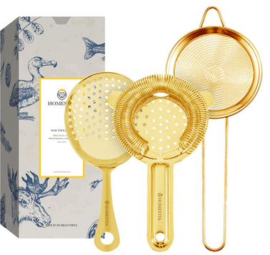 Gold cocktail strainer set