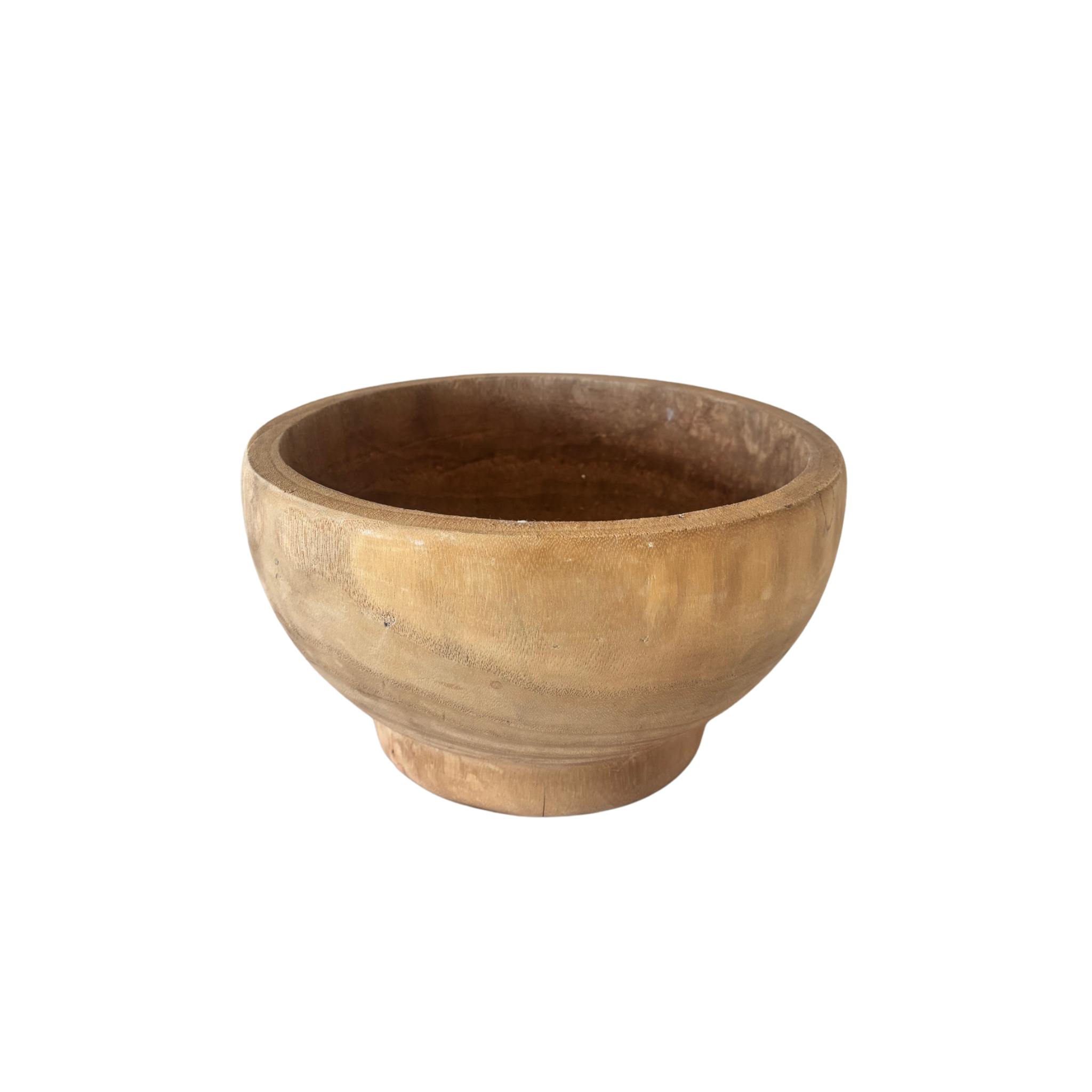 Vintage Hand-Carved Wooden Pedestal Bowl