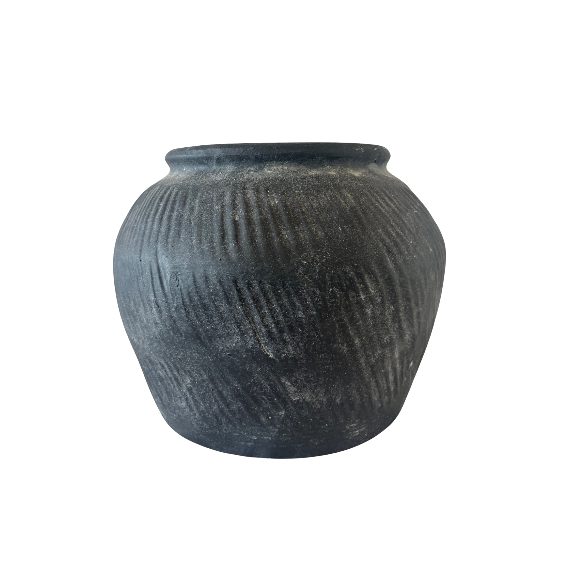 Vintage Textured Black Ceramic Vase