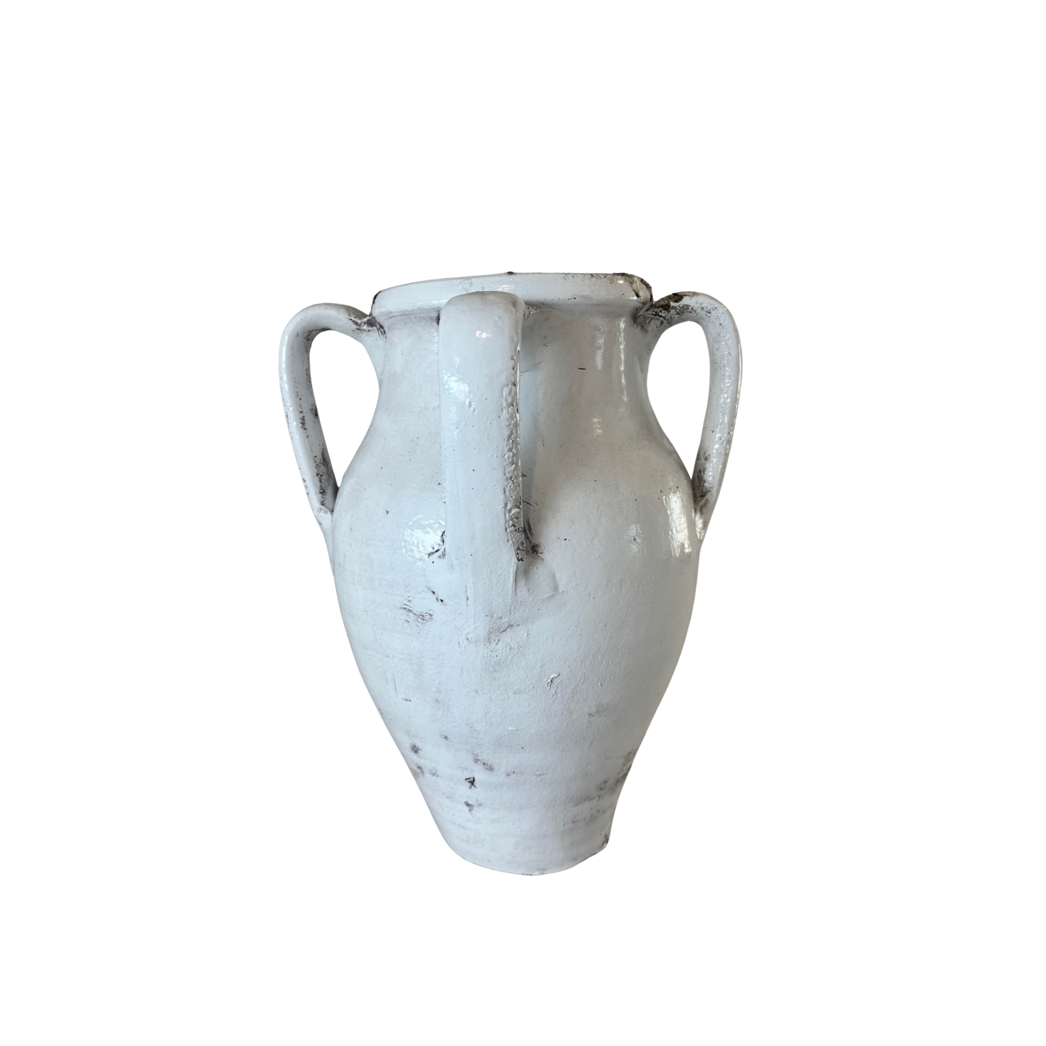 Vintage Whitewashed Terracotta Amphora Vase