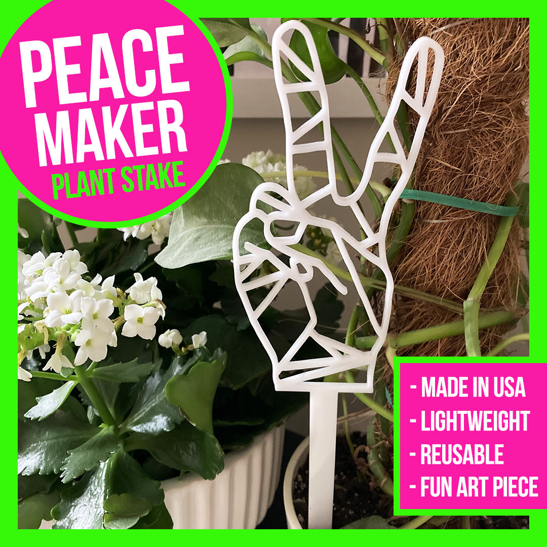 12" White Acrylic Peace Hand Plant Stake