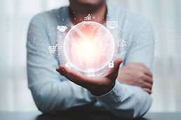 A person holding a glowing globe