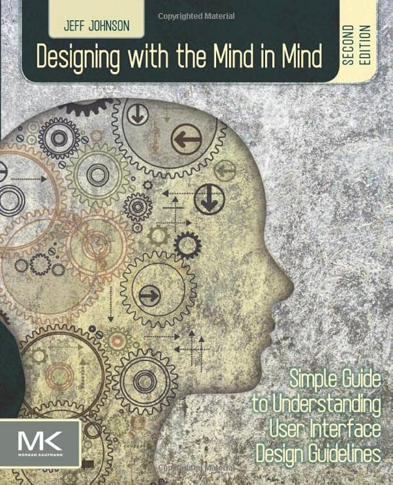 A book cover with a head and gears