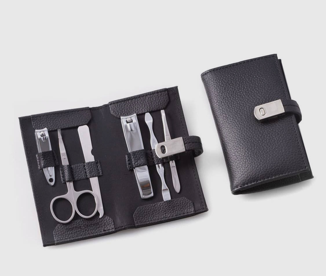 BeyBerk Black Leather Case Manicure Set