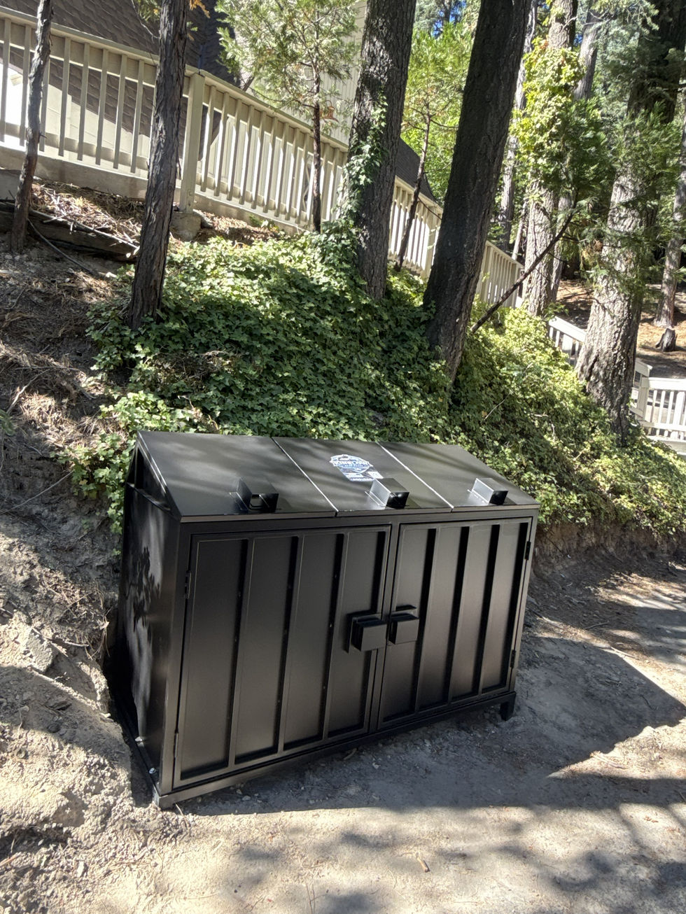 Deb Hilinski - 282 Hillside Rd Lake Arrowhead - Installed 3 Can Solid Sides Trash Enclosure Standard Finish Black Matte - 1