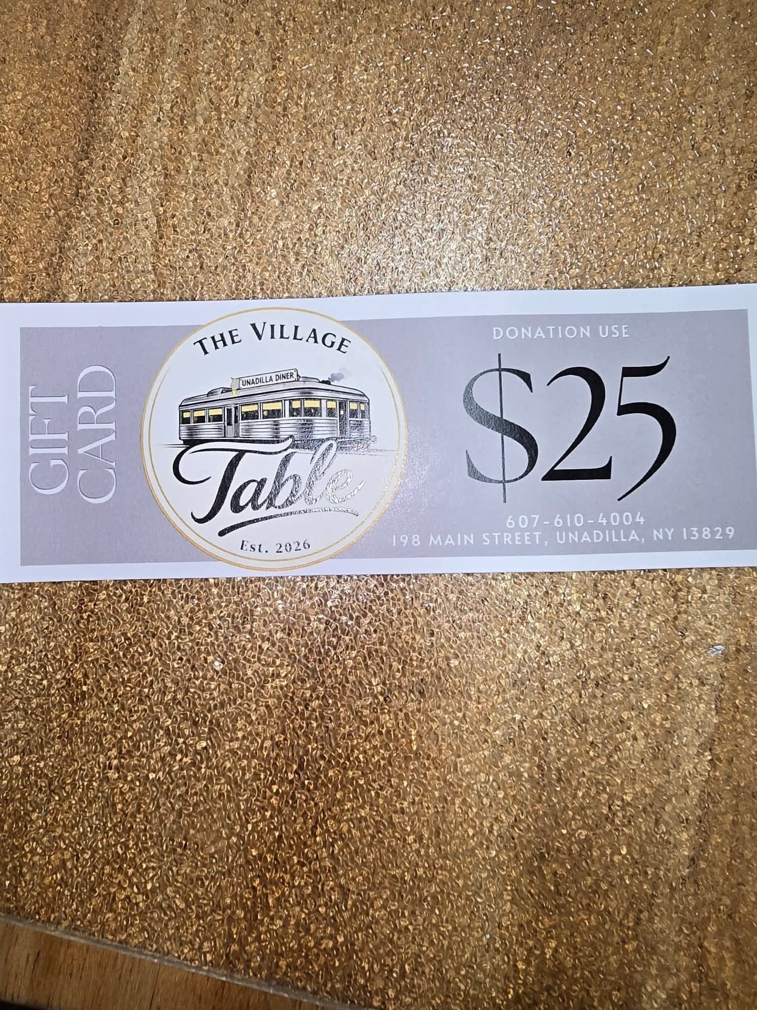 Chinese Auction Ticket -Village Table $25 Gift Certificate