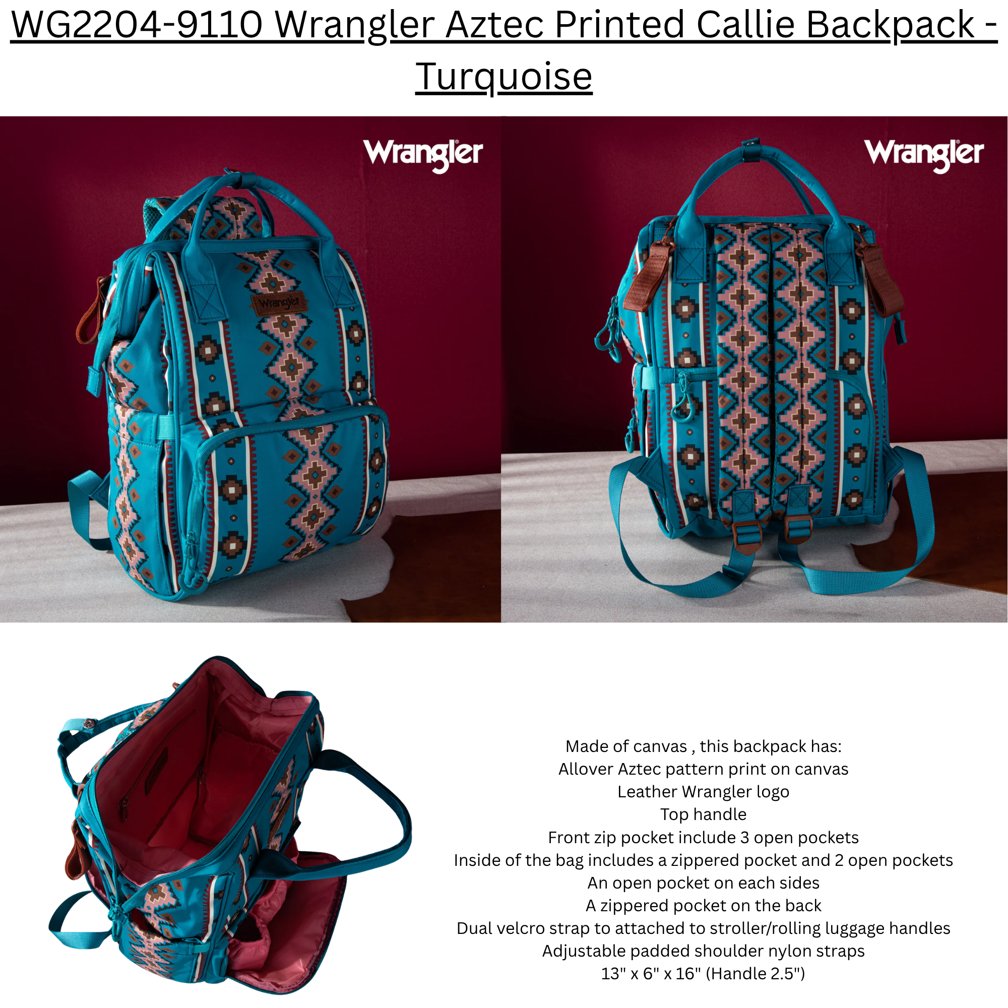 Wrangler Aztec Printed Callie Backpack - Turquoise