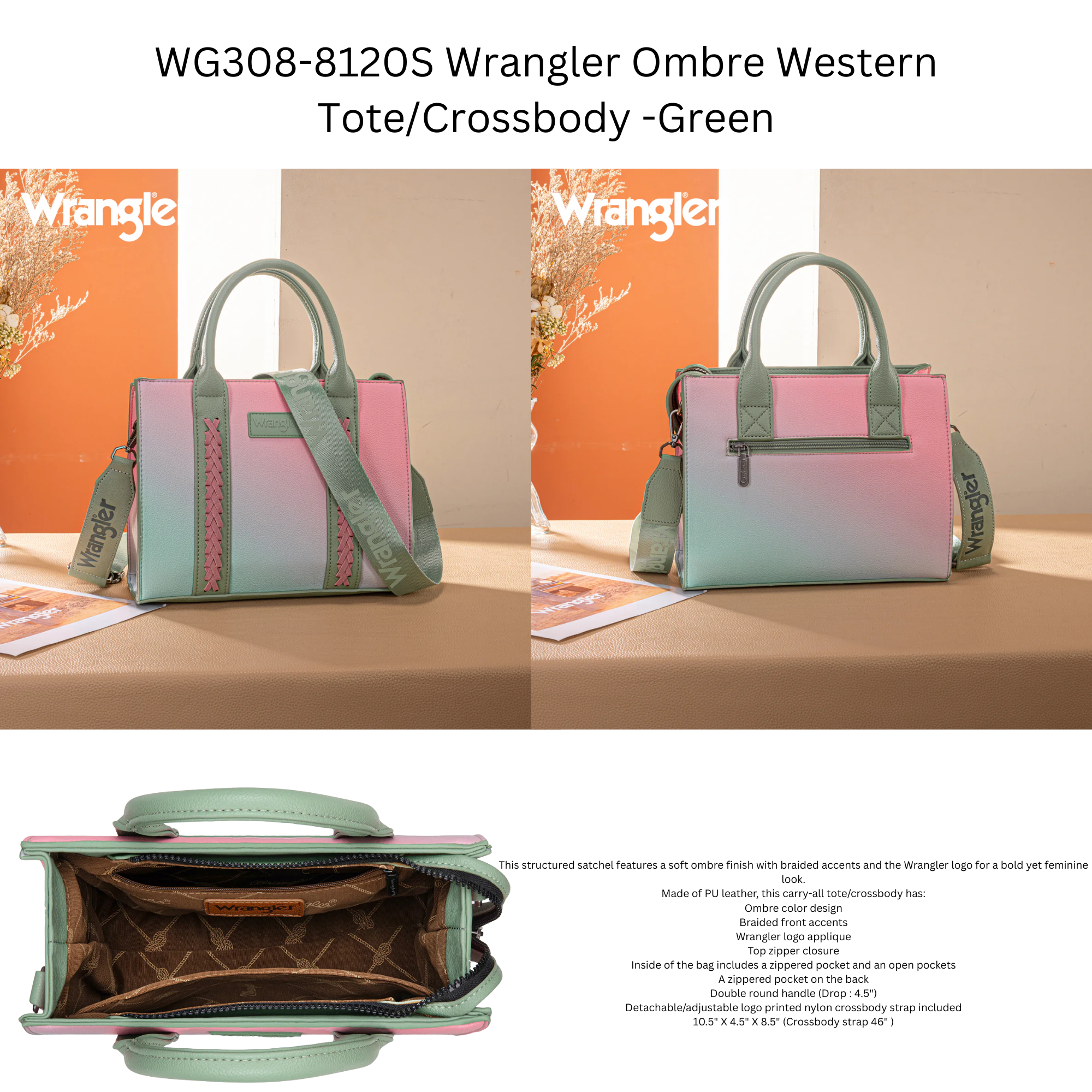 Wrangler Ombre Western Tote/Crossbody - Green