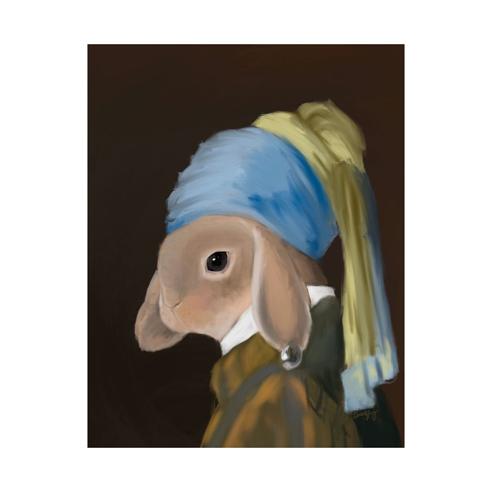 Thumbnail: Bunny with Pearl Earring Matte Poster | Rabbit Portrait, Vintage-Inspired Art