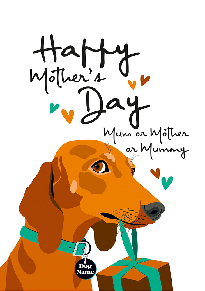Personalised Red Dachshund Mother's Day Card.