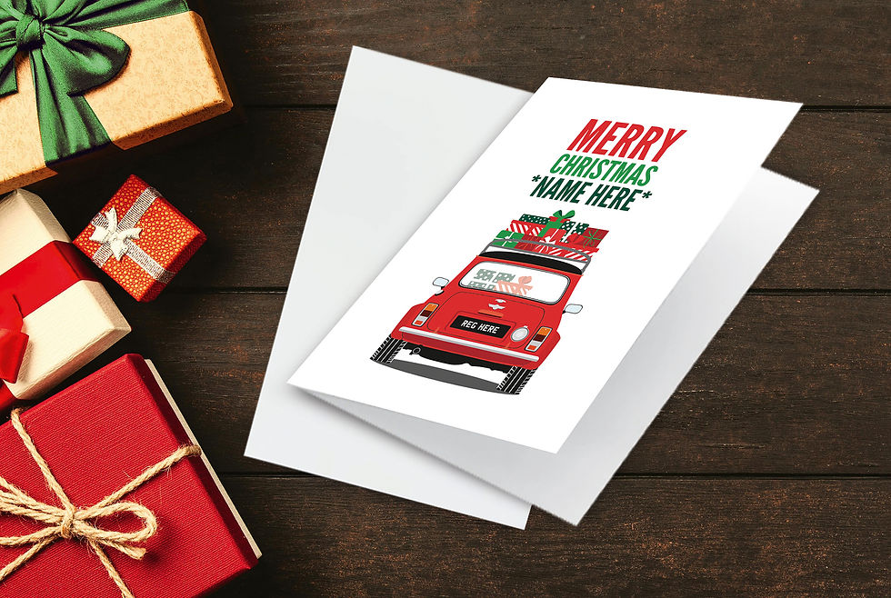 Thumbnail: Personalised Red Mini Cooper Christmas Card. JCW Mini.