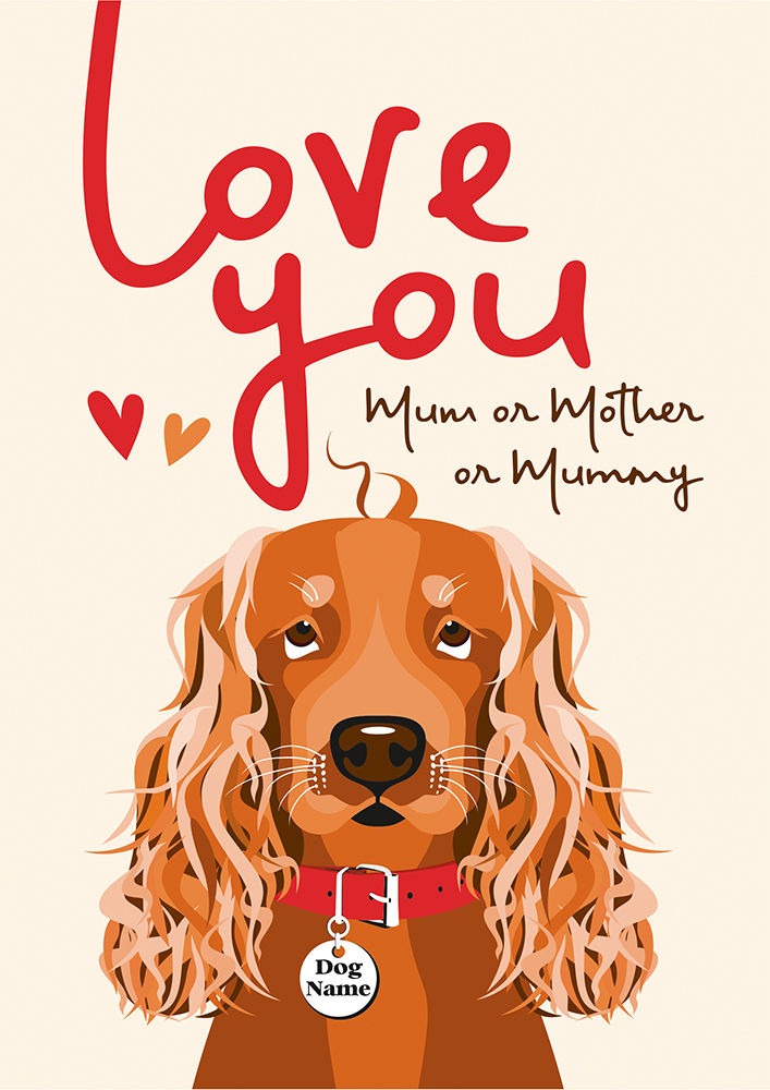 Personalised Golden Cocker Spaniel Mother's Day Card.