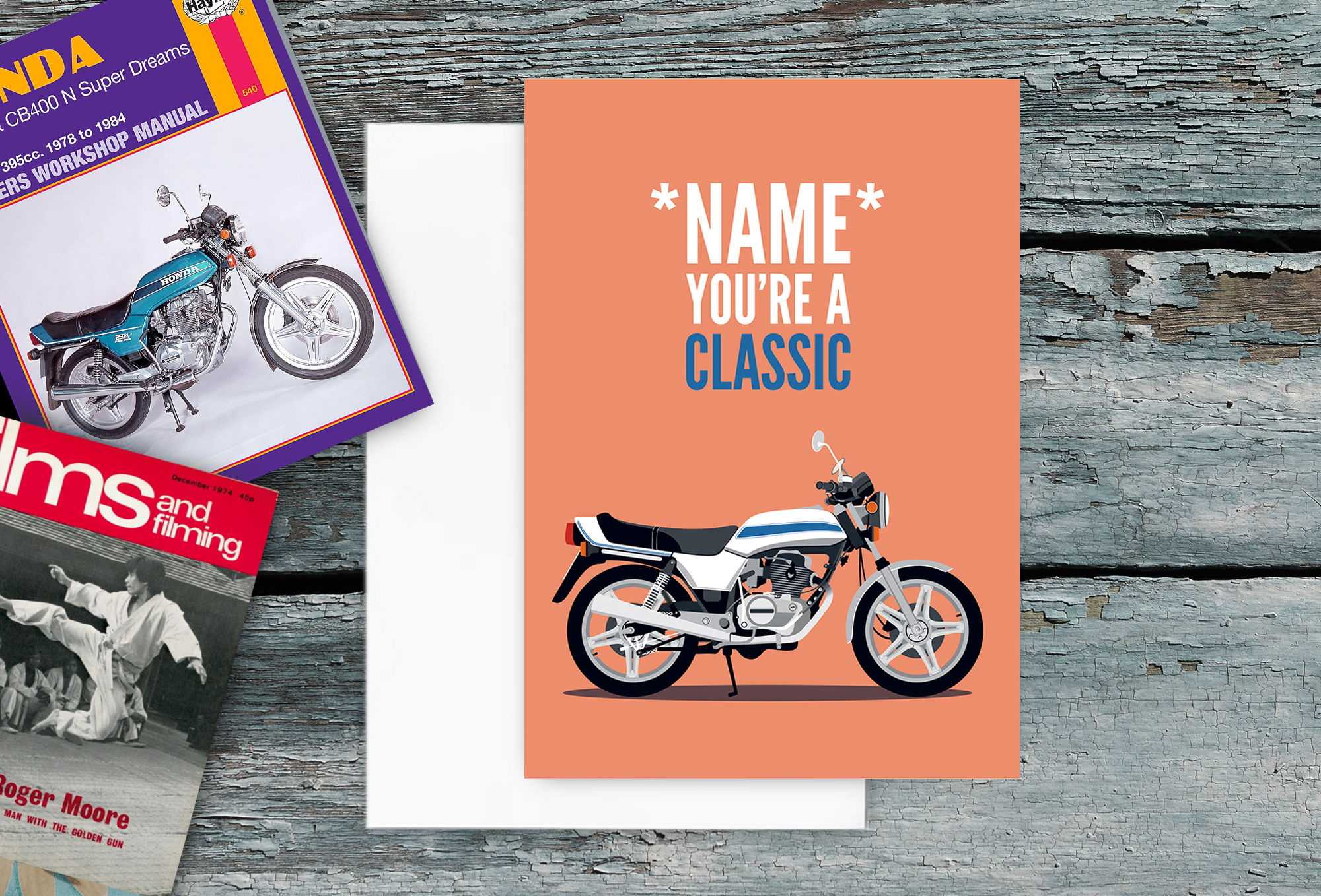 Personalised Honda CB250N Super Dream Birthday Card. Motorbike.