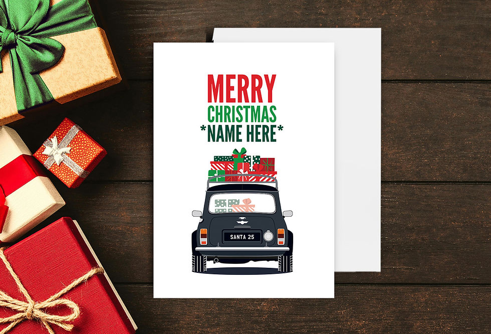 Thumbnail: Personalised Black Mini Cooper Christmas Card. JCW Mini.