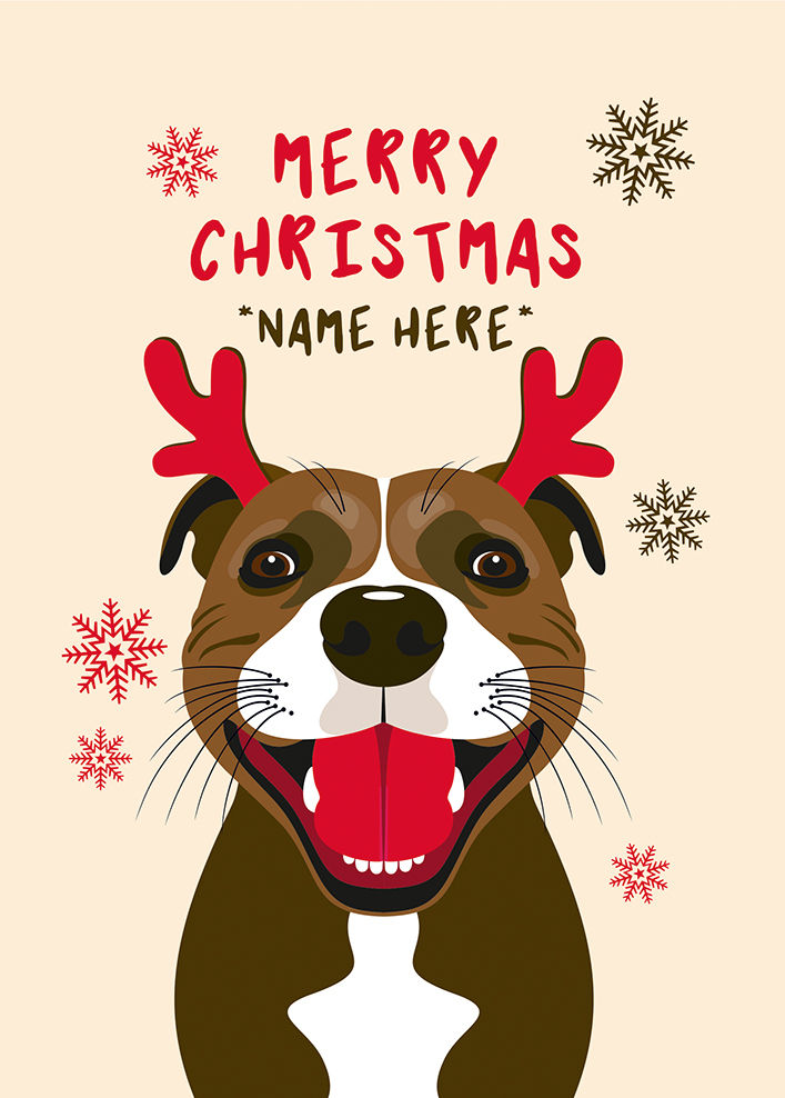 Personalised Staffy Christmas Card. Staffordshire Bull Terrier.