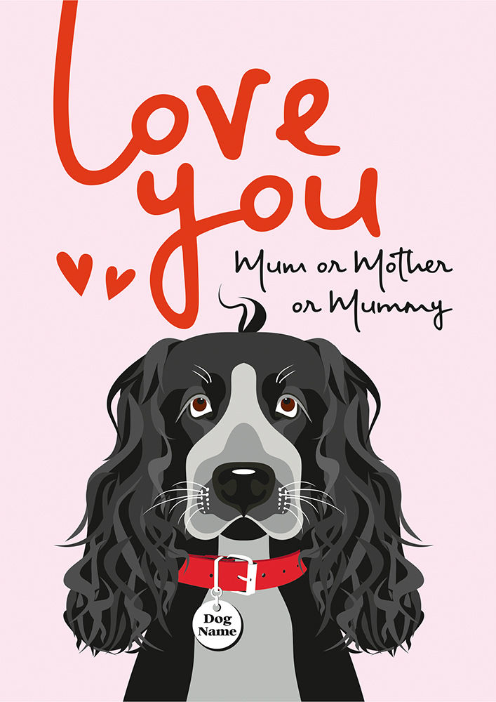 Personalised Blue Roan Cocker Spaniel Mother's Day Card.